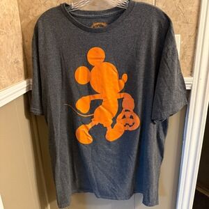 Disney Mickey Mouse Halloween T-Shirt Gray Orange XL Mens Graphic Tee‎